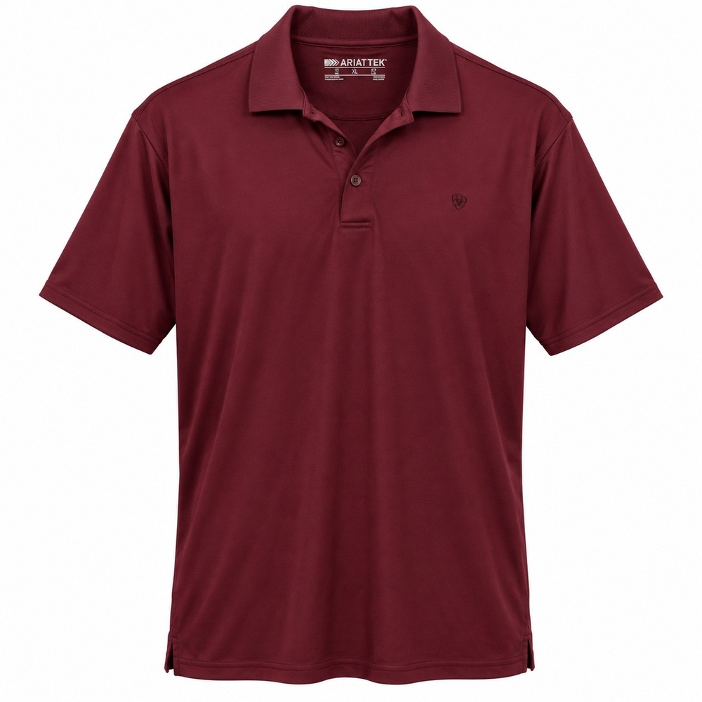 Ariat Tek Mens XL Short Sleeve Polo Shirt Burgundy Maroon Performance